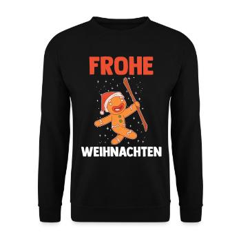 Weihnachts Lebkuchenmann Frohe Weihnachten - Unisex Pullover - Schwarz - Vorne - Alina (178cm) & Michal (187cm)