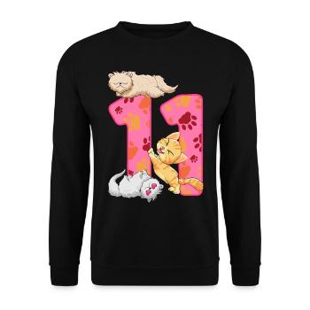 Chaton de 11e anniversaire | Chemise d’anniversaire de chat - Sweat-shirt Unisexe - noir - Devant - Alina (178cm) & Michal (187cm)