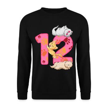 Chaton de 12 ans | Chemise d’anniversaire de chat - Sweat-shirt Unisexe - noir - Devant - Alina (178cm) & Michal (187cm)