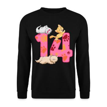 Chaton de 14 ans | Chemise d’anniversaire de chat - Sweat-shirt Unisexe - noir - Devant - Alina (178cm) & Michal (187cm)