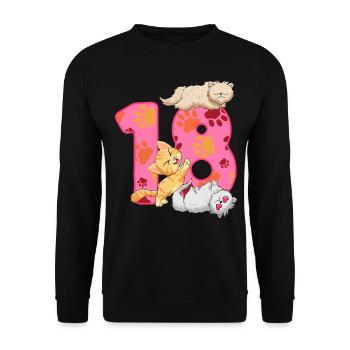 Chaton de 18e anniversaire | Chemise d’anniversaire de chat - Sweat-shirt Unisexe - noir - Devant - Alina (178cm) & Michal (187cm)