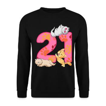 21st birthday kitten | Cat Birthday Shirt - Unisex Sweatshirt - black - Front - Alina (178cm) & Michal (187cm)