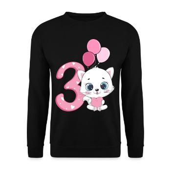 Chaton 3ème anniversaire | Chemise d’anniversaire de chat | - Sweat-shirt Unisexe - noir - Devant - Alina (178cm) & Michal (187cm)
