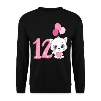 Chaton de 12 ans | Chemise d’anniversaire de chat - Sweat-shirt Unisexe - noir - Devant - Alina (178cm) & Michal (187cm)