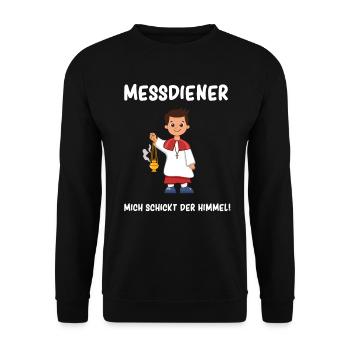 Ministrant Messdiener Mich schickt der Himmel - Unisex Pullover - Schwarz - Vorne - Alina (178cm) & Michal (187cm)