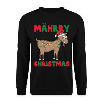 Mährry Christmas Weihnachten Ziege - Unisex Pullover - Schwarz - Vorne - Alina (178cm) & Michal (187cm)