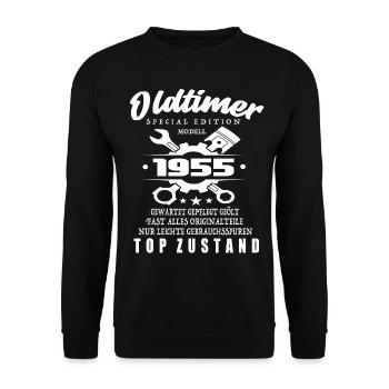 Oldtimer Special Edition Modell 1955 - Unisex Pullover - Schwarz - Vorne - Alina (178cm) & Michal (187cm)
