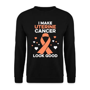 Ich lasse Gebärmutterkrebs gut aussehen Lustige Gebärmutter - Unisex Pullover - Schwarz - Vorne - Alina (178cm) & Michal (187cm)