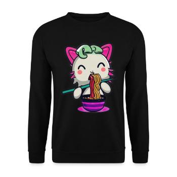 Axolotl cat eats ramen noodles - Unisex Sweatshirt - black - Front - Alina (178cm) & Michal (187cm)