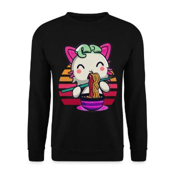 Axolotl cat eats ramen noodles - Unisex Sweatshirt - black - Front - Alina (178cm) & Michal (187cm)
