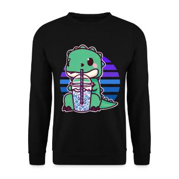 Dinosaurier trinkt Bubble Tea - Unisex Pullover - Schwarz - Vorne - Alina (178cm) & Michal (187cm)