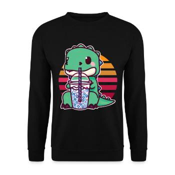 Dinosaurier trinkt Bubble Tea - Unisex Pullover - Schwarz - Vorne - Alina (178cm) & Michal (187cm)