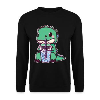 Dinosaurier trinkt Bubble Tea - Unisex Pullover - Schwarz - Vorne - Alina (178cm) & Michal (187cm)