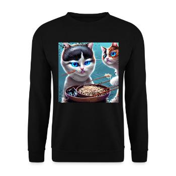 Magical Cats Eat Ramen - Unisex Sweatshirt - black - Front - Alina (178cm) & Michal (187cm)