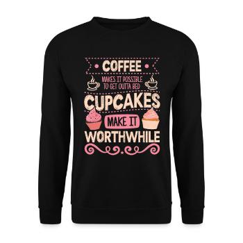 Les cupcakes en valent la peine Café et cupcake drôles - Sweat-shirt Unisexe - noir - Devant - Alina (178cm) & Michal (187cm)