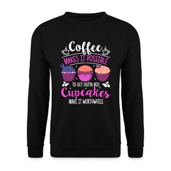 Les cupcakes en valent la peine Café et cupcake drôles - Sweat-shirt Unisexe - noir - Devant - Alina (178cm) & Michal (187cm)