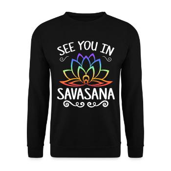 See You In Savasana Lotus Flower Yoga - Unisex Pullover - Schwarz - Vorne - Alina (178cm) & Michal (187cm)