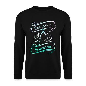 See You In Savasana Lotus Flower Yoga - Unisex Pullover - Schwarz - Vorne - Alina (178cm) & Michal (187cm)