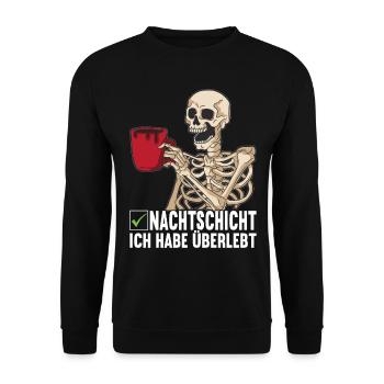 Nachtschicht Nachtdienst - Unisex Pullover - Schwarz - Vorne - Alina (178cm) & Michal (187cm)