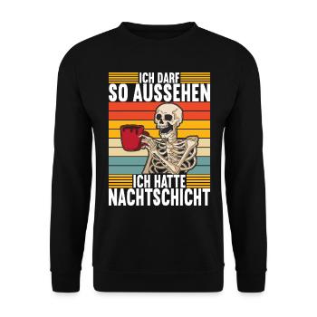 Nachtschicht Nachtdienst - Unisex Pullover - Schwarz - Vorne - Alina (178cm) & Michal (187cm)