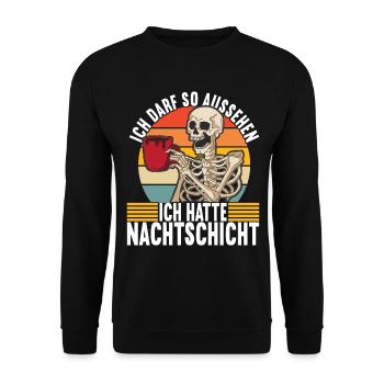 Nachtschicht Nachtdienst - Unisex Pullover - Schwarz - Vorne - Alina (178cm) & Michal (187cm)