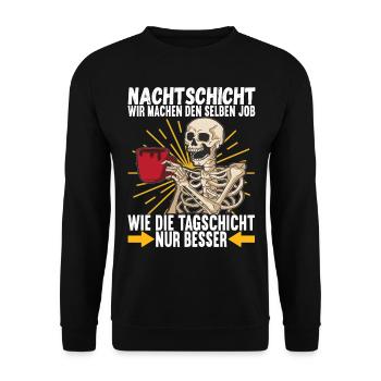 Nachtschicht Nachtdienst - Unisex Pullover - Schwarz - Vorne - Alina (178cm) & Michal (187cm)