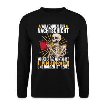 Nachtschicht Nachtdienst - Unisex Pullover - Schwarz - Vorne - Alina (178cm) & Michal (187cm)
