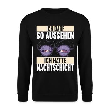 Nachtschicht Nachtdienst - Unisex Pullover - Schwarz - Vorne - Alina (178cm) & Michal (187cm)