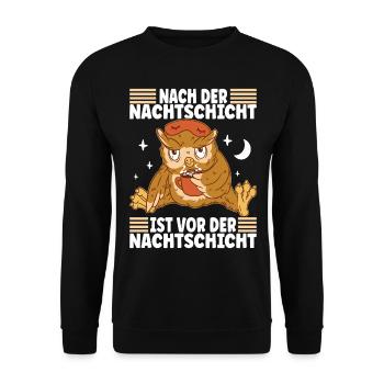 Nachtschicht Nachtdienst - Unisex Pullover - Schwarz - Vorne - Alina (178cm) & Michal (187cm)