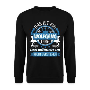 Wolfgang Name Vorname Namenstag Namensgeschenk - Unisex Pullover - Schwarz - Vorne - Alina (178cm) & Michal (187cm)