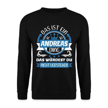 Andreas Name Vorname Namenstag Namensgeschenk - Unisex Pullover - Schwarz - Vorne - Alina (178cm) & Michal (187cm)