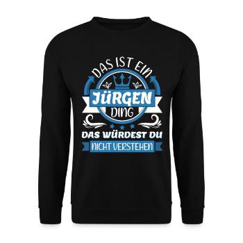 Jürgen Name Vorname Namenstag Namensgeschenk - Unisex Pullover - Schwarz - Vorne - Alina (178cm) & Michal (187cm)
