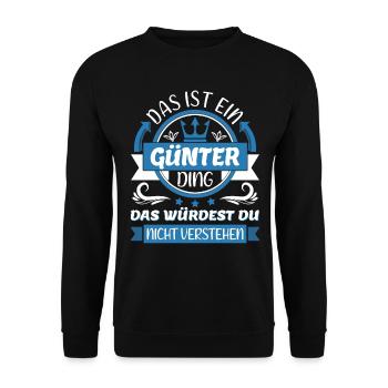 Günter Name Vorname Namenstag Namensgeschenk - Unisex Pullover - Schwarz - Vorne - Alina (178cm) & Michal (187cm)
