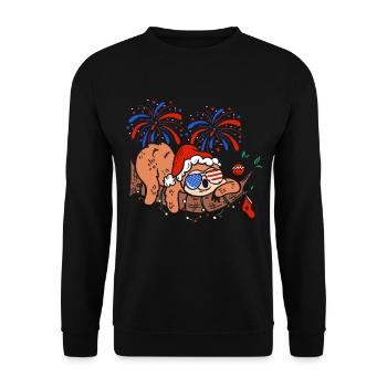 Weihnachtsfaultier 4. Juli Unabhängigkeitstag - Unisex Pullover - Schwarz - Vorne - Alina (178cm) & Michal (187cm)