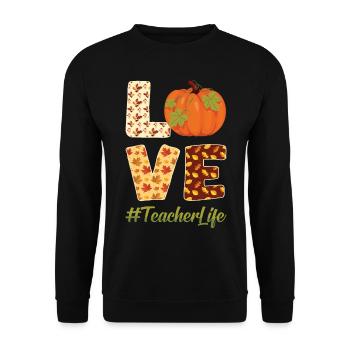 Dear Teachers Life Autumn Vibes Pumpkin Harvest - Unisex Sweatshirt - black - Front - Alina (178cm) & Michal (187cm)