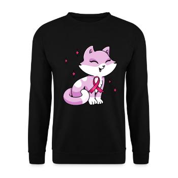 Rosa Niedliche Schleife Katze Oktober - Unisex Pullover - Schwarz - Vorne - Alina (178cm) & Michal (187cm)