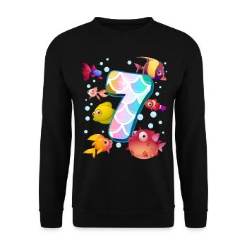 7. Geburtstag | Regenbogenfisch Geburtstag | - Unisex Pullover - Schwarz - Vorne - Alina (178cm) & Michal (187cm)