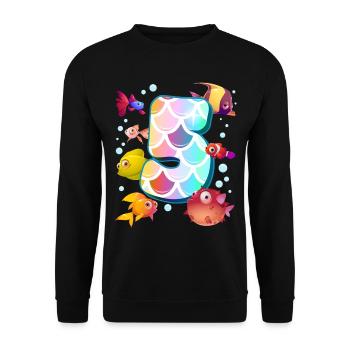 5. Geburtstag | Regenbogenfisch Geburtstag | - Unisex Pullover - Schwarz - Vorne - Alina (178cm) & Michal (187cm)