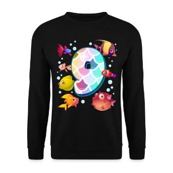 9. Geburtstag | Regenbogenfisch Geburtstag | - Unisex Pullover - Schwarz - Vorne - Alina (178cm) & Michal (187cm)