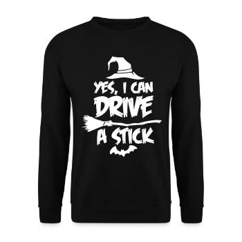 Ja ich kann fahren Ein Stock Halloween Hexen Kostüm - Unisex Pullover - Schwarz - Vorne - Alina (178cm) & Michal (187cm)