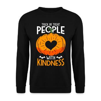 Trick or Treat Menschen mit Freundlichkeit Frauen - Unisex Pullover - Schwarz - Vorne - Alina (178cm) & Michal (187cm)