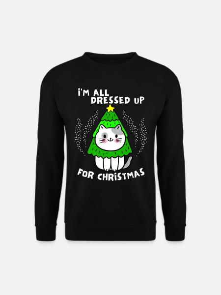 Lustige Katze mit Weihnachtsbaum, Xmas Spruch - Unisex Pullover - Schwarz