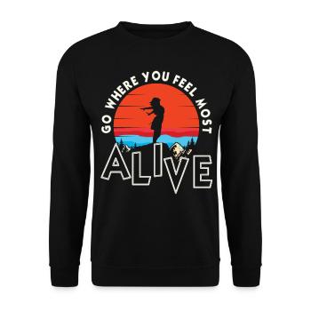 Art d’aventure « Allez là où vous vous sentez le plus vivant » - Sweat-shirt Unisexe - noir - Devant - Alina (178cm) & Michal (187cm)