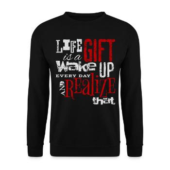 "Life Is a Gift" Inspirational Gratitude Design - Unisex Sweatshirt - black - Front - Alina (178cm) & Michal (187cm)