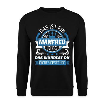 Manfred Name Vorname Namenstag Namensgeschenk - Unisex Pullover - Schwarz - Vorne - Alina (178cm) & Michal (187cm)