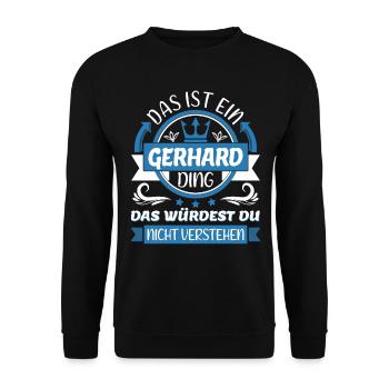 Gerhard Name Vorname Namenstag Namensgeschenk - Unisex Pullover - Schwarz - Vorne - Alina (178cm) & Michal (187cm)