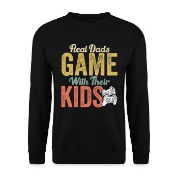 Echte Väter Spiel mit ihren Kindern - Funny Gamer Dad - Unisex Pullover - Schwarz - Vorne - Alina (178cm) & Michal (187cm)