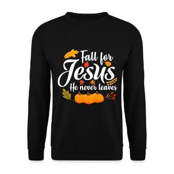 Fall for Jesus He Never Leaves Christian - Unisex Sweatshirt - black - Front - Alina (178cm) & Michal (187cm)