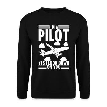 Pilot Flugzeug - Unisex Pullover - Schwarz - Vorne - Alina (178cm) & Michal (187cm)