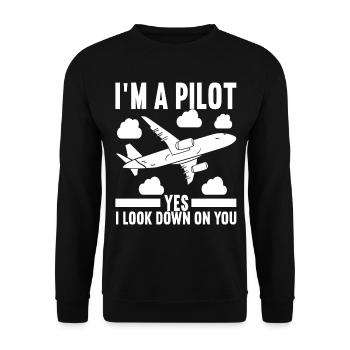 Pilot Flugzeug - Unisex Pullover - Schwarz - Vorne - Alina (178cm) & Michal (187cm)
